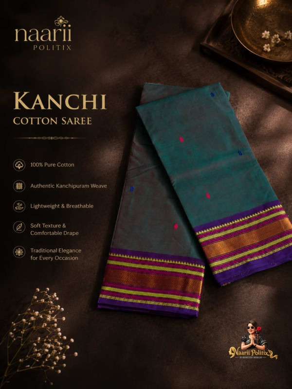 Premium Kanchi Cotton Saree -Deep Teal Green