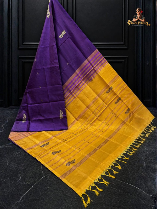 Vegan Silk Saree - Purple with Mustard Yellow [SAREE0000246]