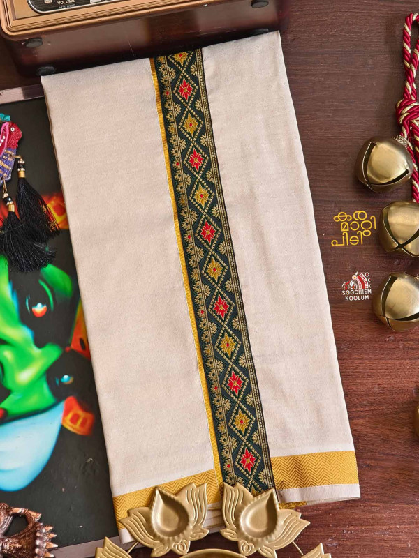 Multi Colour Embroidery Jacquard Gold Kasavu Tissue Premium Single Dhoti