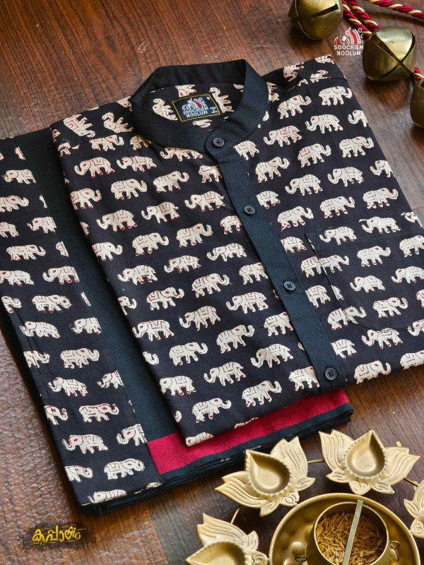 Designer Premium Shirt+Single Cotton Dhoti Combo[COMBO000302]