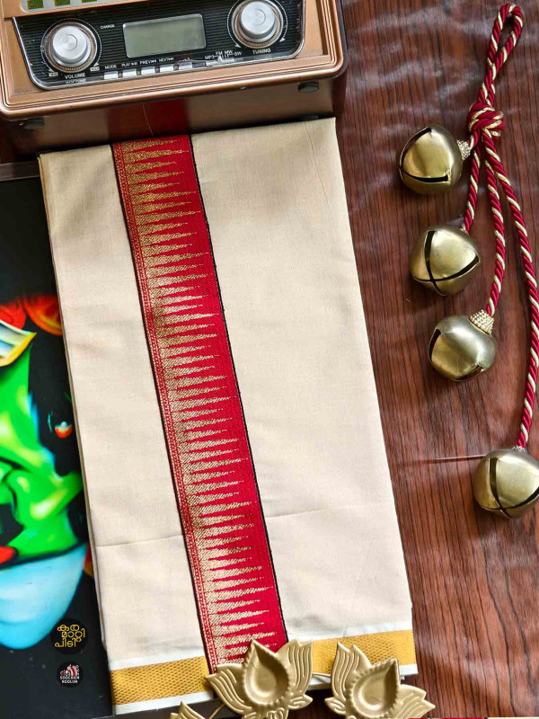 Multi Colour Embroidery  Gold Kasavu Tissue Premium Single Dhoti