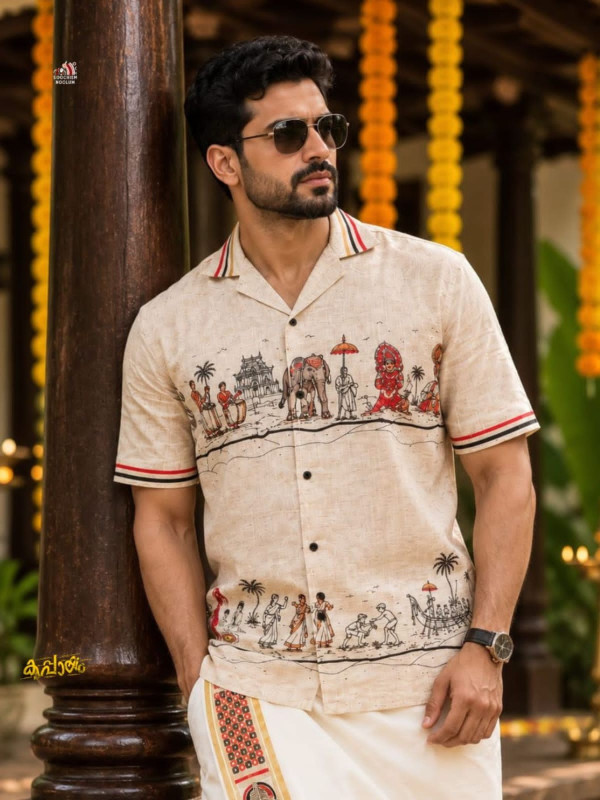 PRE BOOK ONLY SHIPPING AFTER 7 WORKING DAYS-ONAM SPECIAL DESIGNER PREMIUM SHIRT IVORY