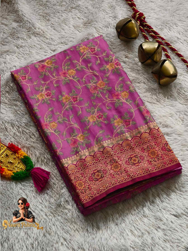 Semi Banarasi Silk With Meenakari Work Saree -Magenta Pink [SAREE000054]
