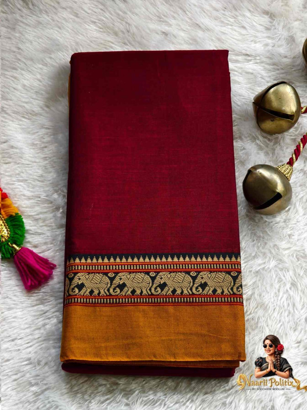 Narayanpet Pure Cotton Saree - Maroon [SAREE000027]