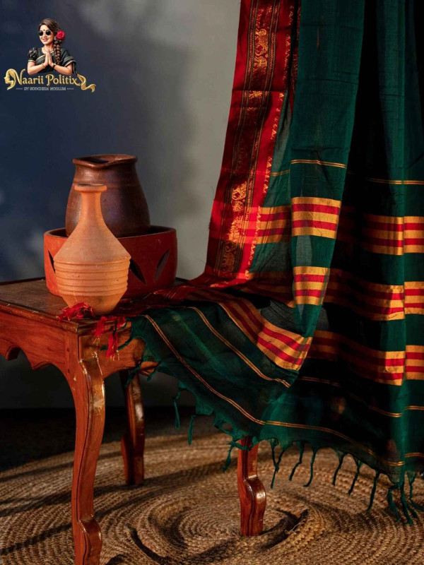 Elephant Narayanpet Pure Cotton Saree - Green [SAREE000023]