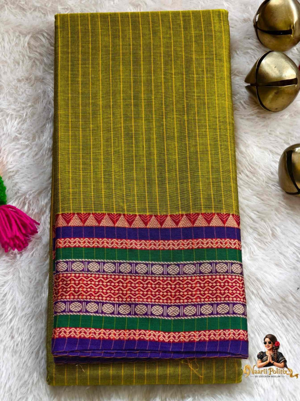 Narayanpet Pure Cotton Saree - Olive Green [SAREE000018]
