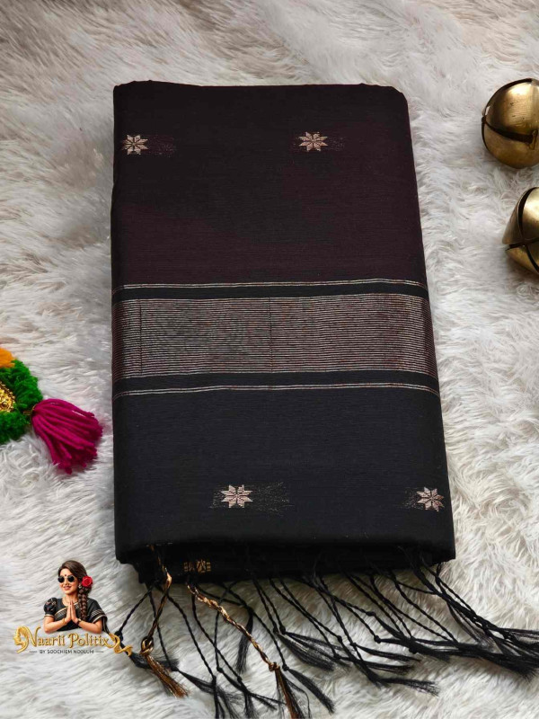 Maheswari Silk Cotton Saree - Brown Body Black Pallu [SAREE00007]