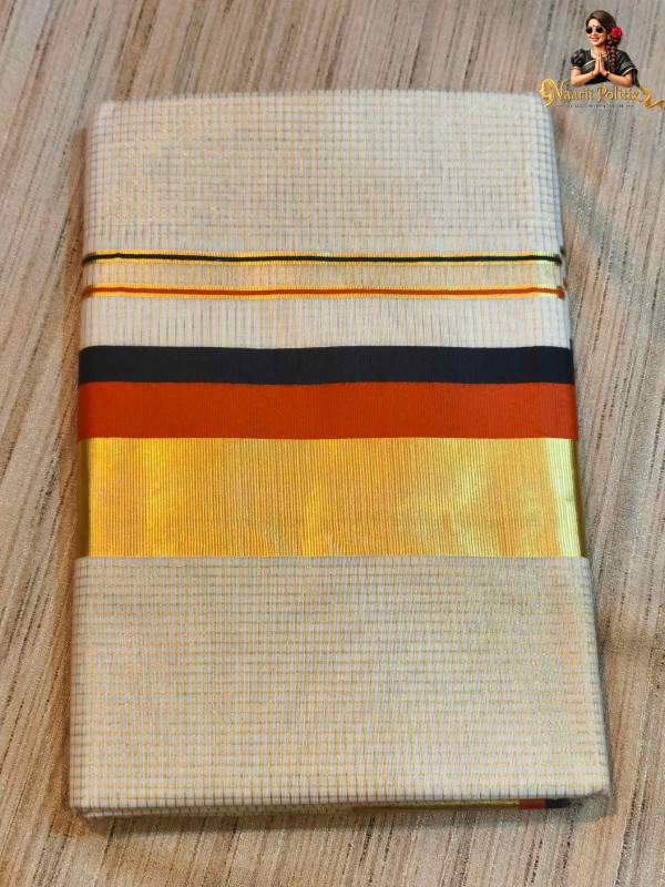 MICRO CHECKED COTTON KASAVU SAREE 2 COLOR KARA