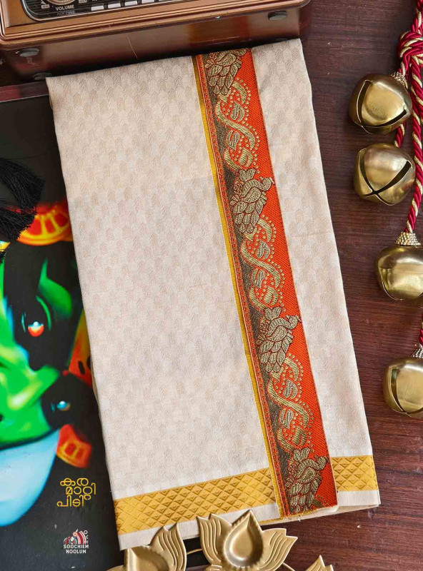 Multi Colour Embroidery Jacquard Gold Kasavu Tissue Premium Single Dhoti