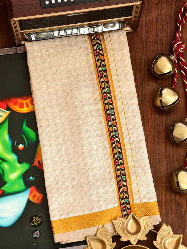 Multi Colour Embroidery Jacquard Gold Kasavu Tissue Premium Single Dhoti