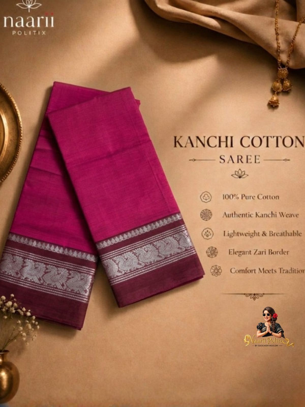 PREMIUM KANCHI COTTON SAREE - RICH RANI PINK