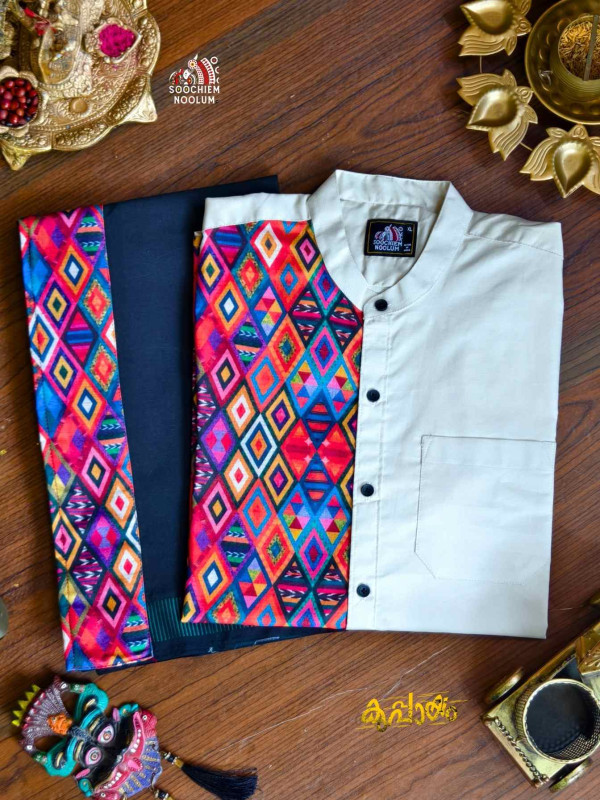 Off White premium Designer Half patch shirt+ Single Dhoti Combo[COMBO000246]