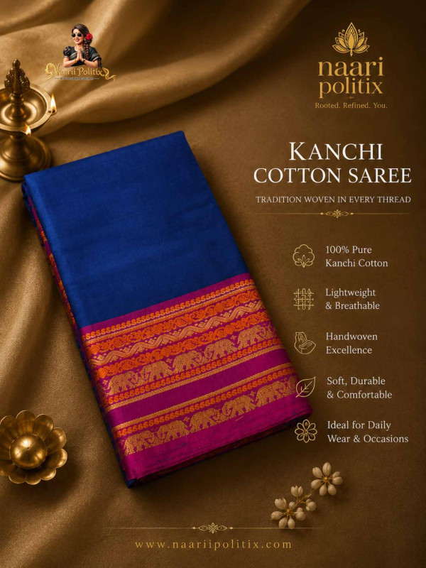 Premium Kanchi Cotton Saree - Royal Blue