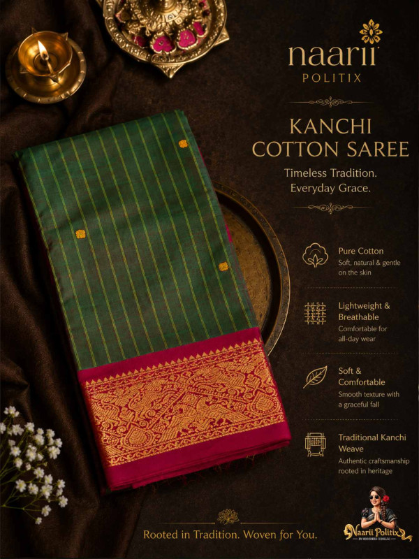 Premium Kanchi Cotton Saree - Green [SAREE0000290]