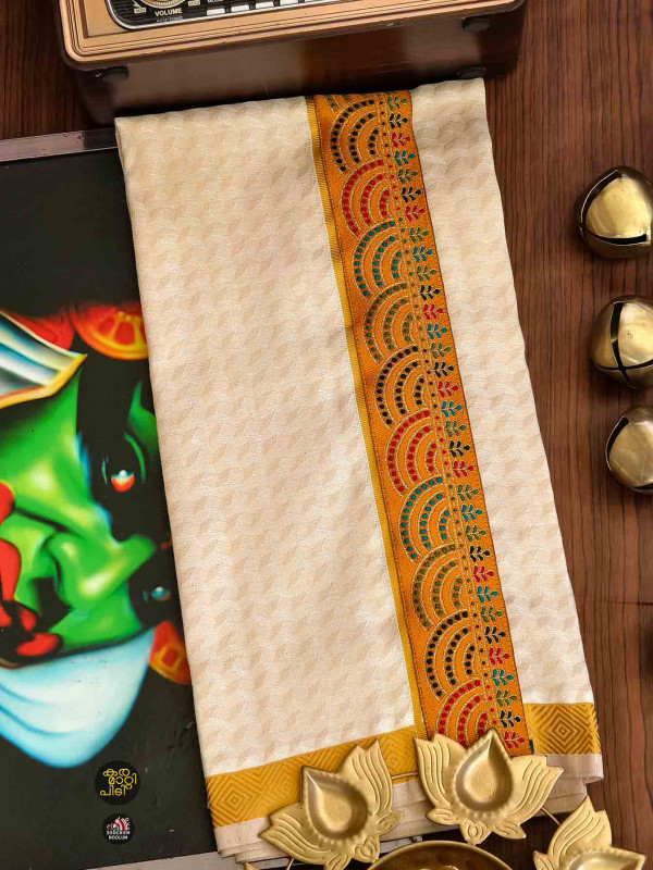 Multi Colour Embroidery Jacquard Gold Kasavu Tissue Premium Single Dhoti