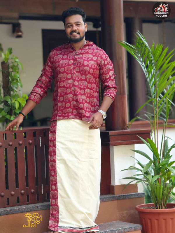 Red Elephant Premium Designer Short Kurta + Single Cotton Dhothi Combo[KURTACOMBO00018]