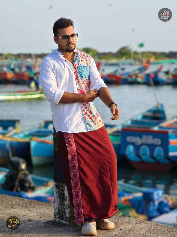 White Premium Designer Half Patch Shirt+ Single Cotton Dhotie Combo[COMBO00050]