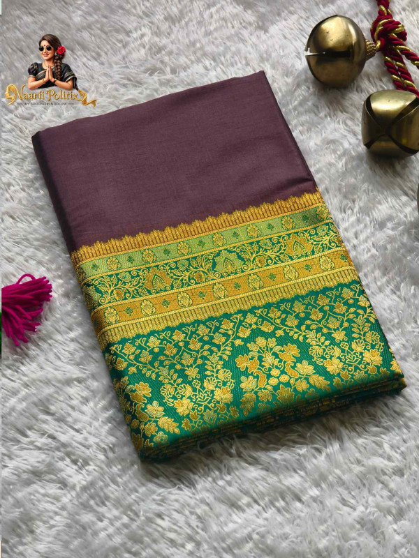 Butter Silk Saree in purple and Green [SAREE000037]