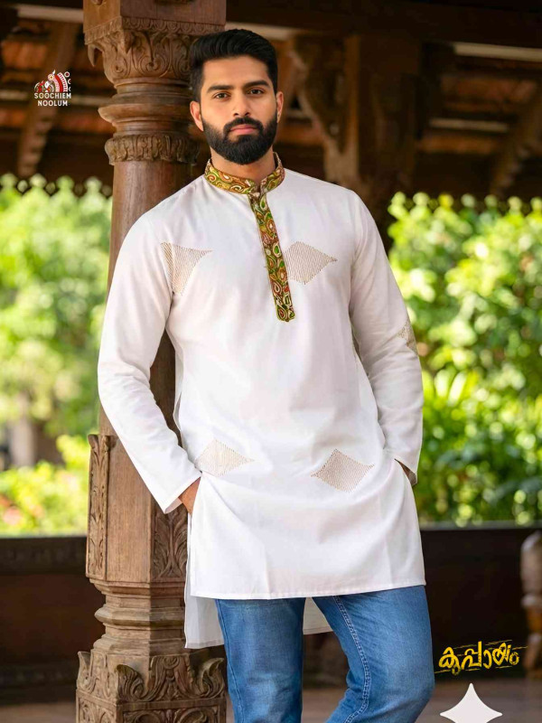 White Premium Embroidered Long Kurta[KURTA00039]