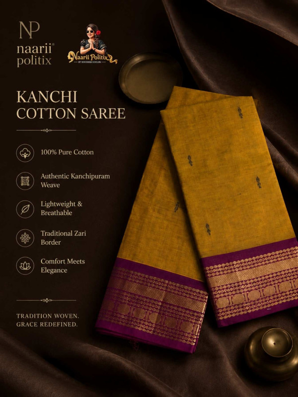 Premium Kanchi Cotton Saree -Mustard Yellow