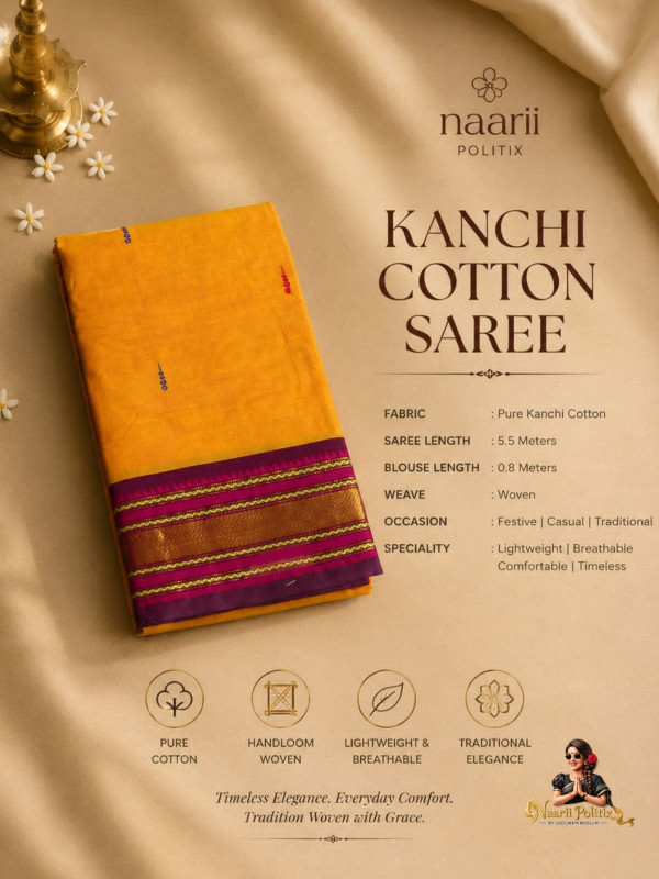 Premium Kanchi Cotton Saree -  Mustard Yellow