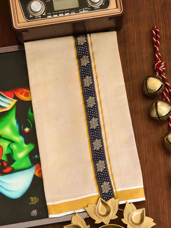 Multi Colour Embroidery Gold Kasavu Tissue