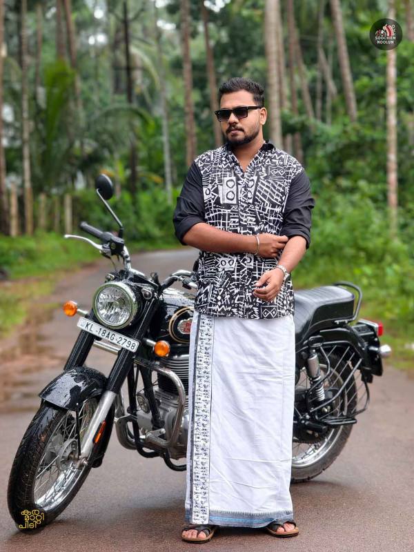 Black Designer Shirt+ Single Cotton Dhotie Combo[COMBO0007]