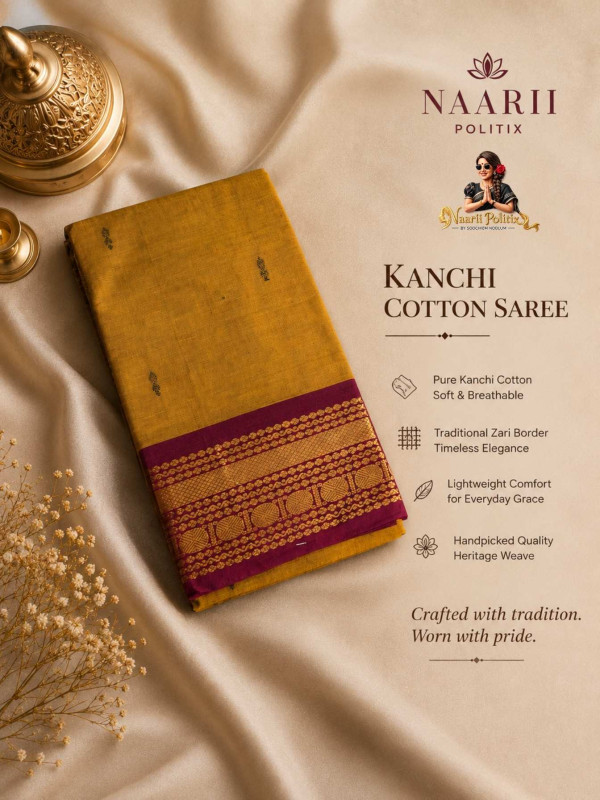 Premium Kanchi Cotton Saree -Mustard Yellow