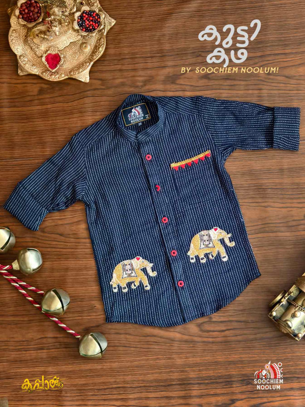 AANA KUTTI -Black Embroidery Patch Shirt For Kids