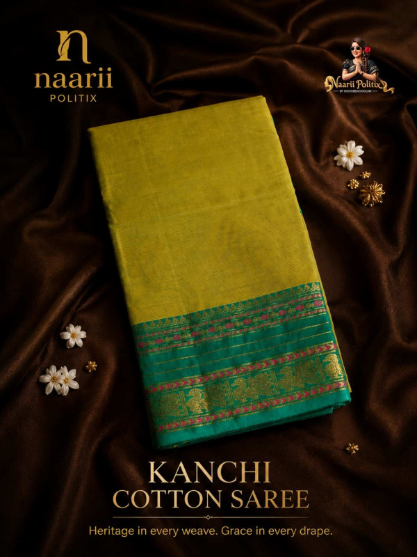 PREMIUM KANCHI COTTON SAREE - OLIVE GREEN