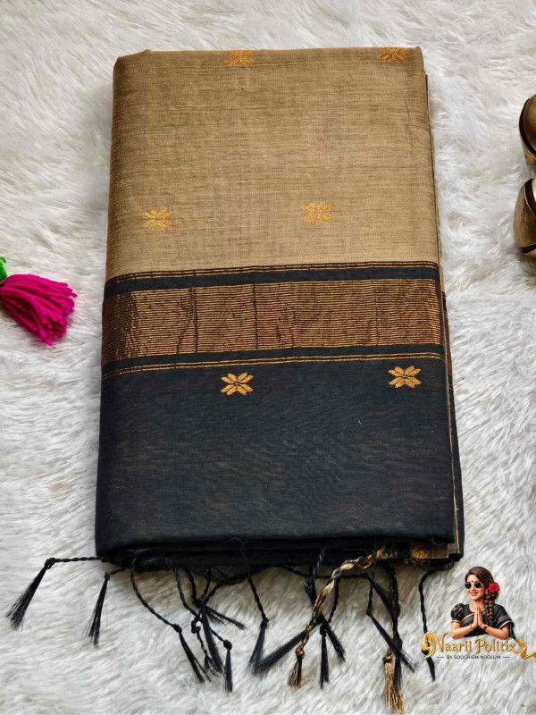 Maheswari Silk Cotton Saree - Grey Body Black Pallu [SAREE000011]