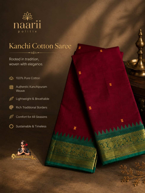 Premium Kanchi Cotton Saree - Rich Wine