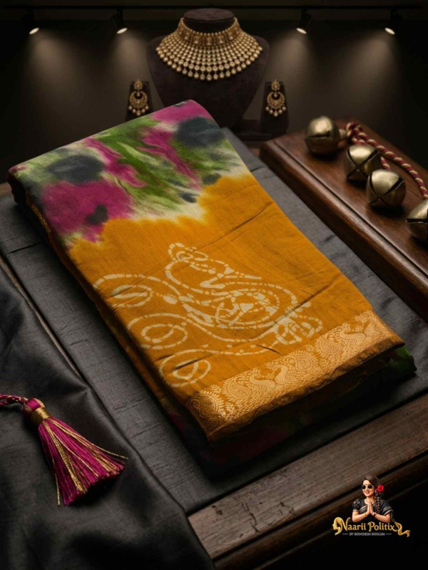 Hand Dyed Cotton Saree- mustard Yellow [SAREE0000124]
