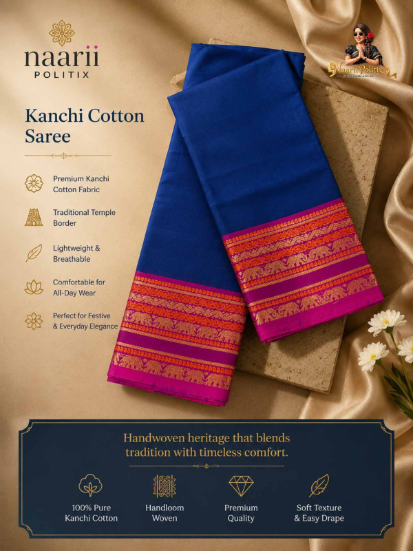 Premium Kanchi Cotton Saree - Royal Blue