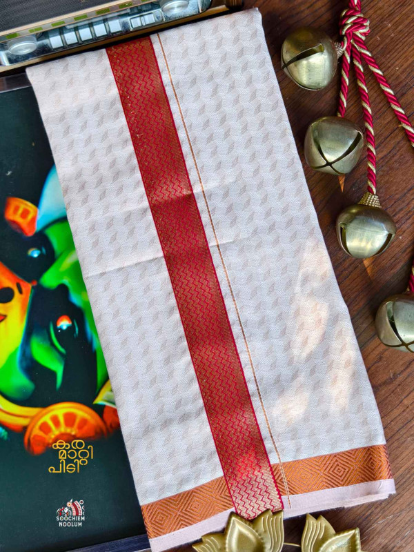 Tissue Copper Jacquard Kasavu Colour Full Embroidery Designer Premium Single Dhoti[SINGLE000156]