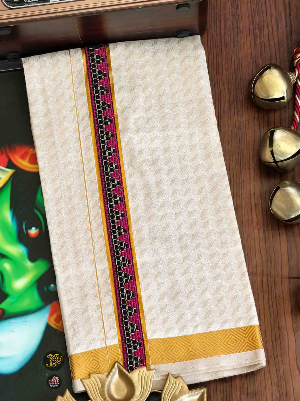 Multi Colour Embroidery Jacquard Gold Kasavu Tissue Premium Single Dhoti