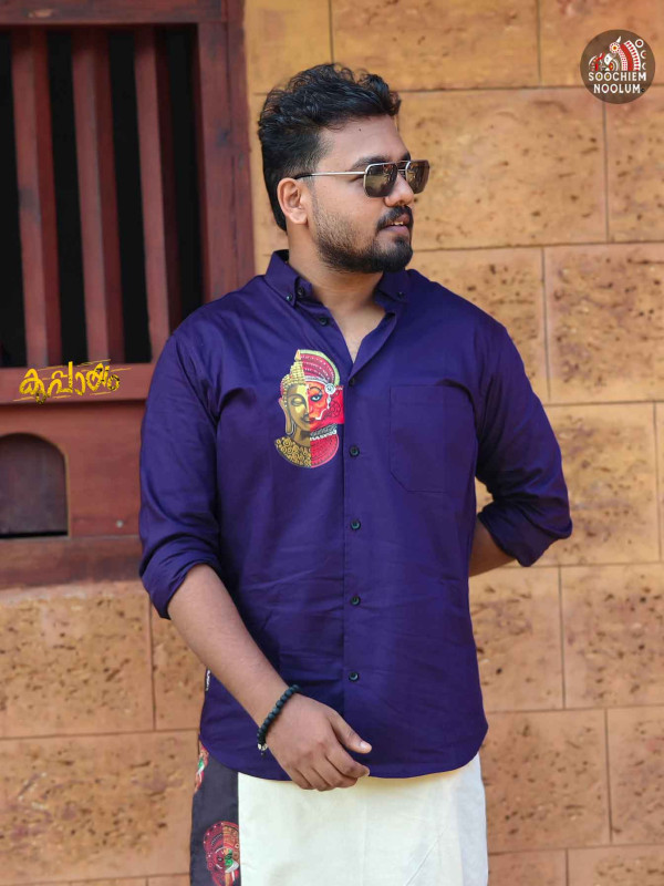 Purple Half Buddha Half Theyyam Printed Premium Shirt[SHIRT000140]
