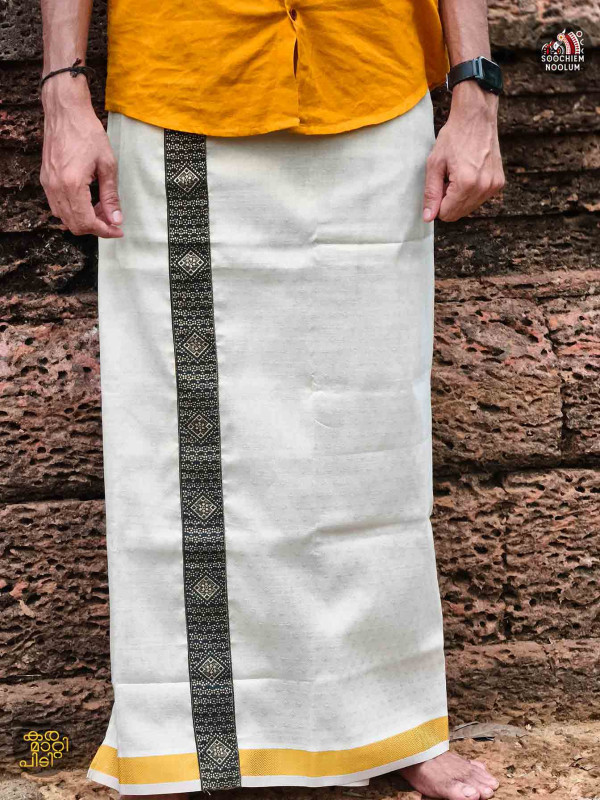 Multi Colour Embroidery Jacquard Gold Kasavu Tissue Premium Single Dhoti
