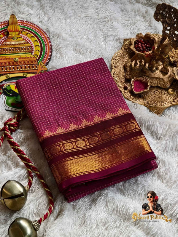 PremiumKanchi Cotton Saree - Deep magenta and  maroon [SAREE0000253]