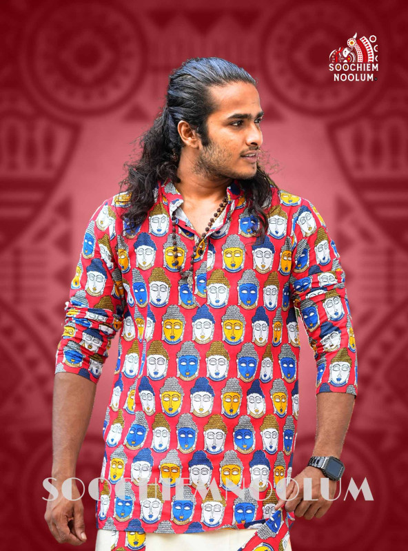 Red Buddha Designer Cotton Kurta