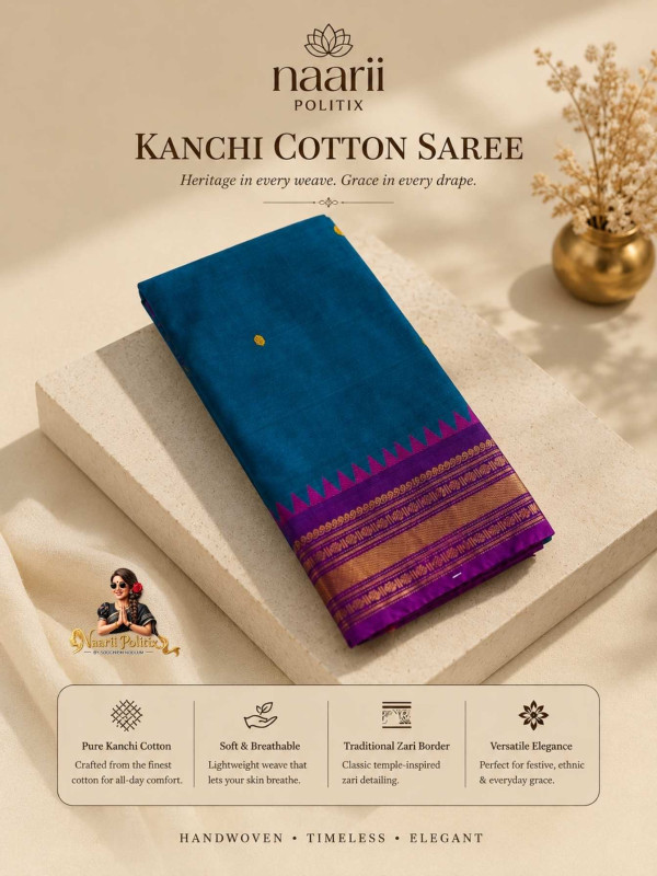 PREMIUM KANCHI COTTON SAREE  - BLUE