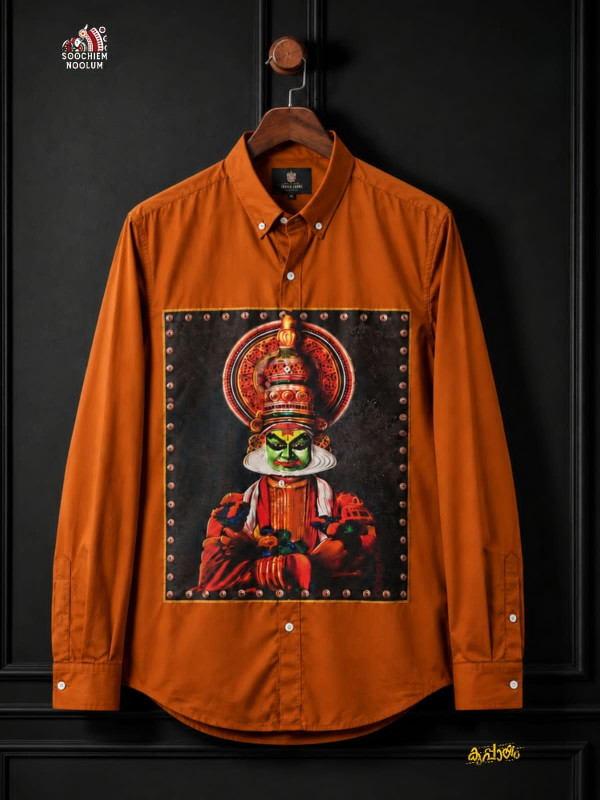 BURNT ORANGE KATHAKALI PREMIUM CANVAS PATCH SHIRT