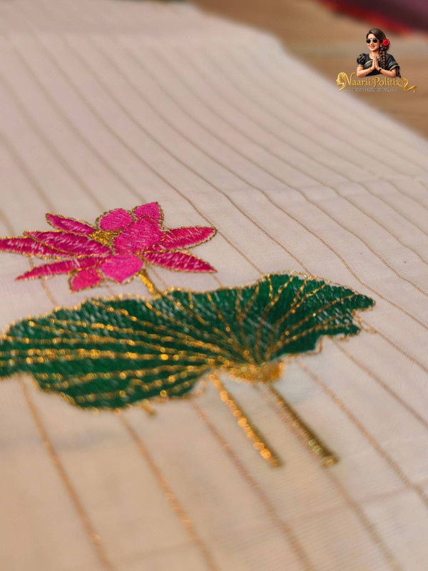 Lotus Design Cotton Striped Kerala Saree [SAREE000094]