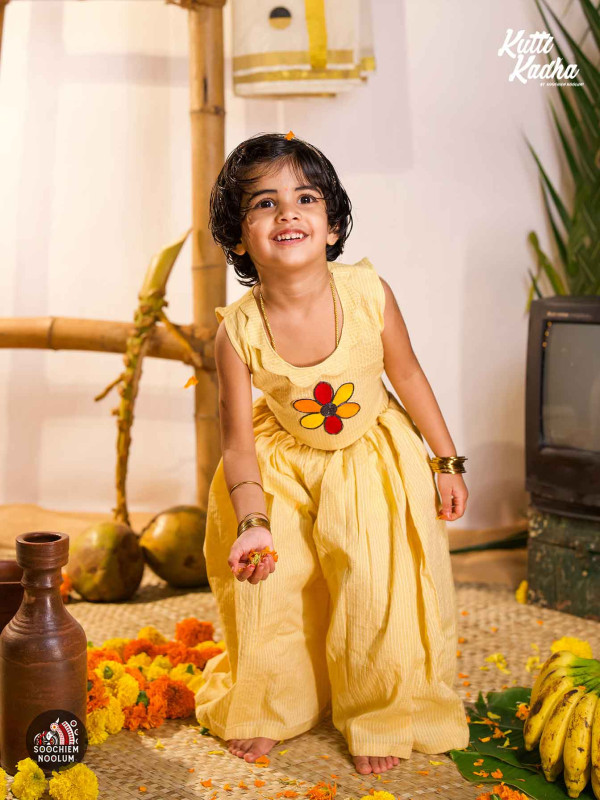 POOKKALAM-Crop Top and Palazzo with Floral Patch Chiku Color[SKIRTOP0002]