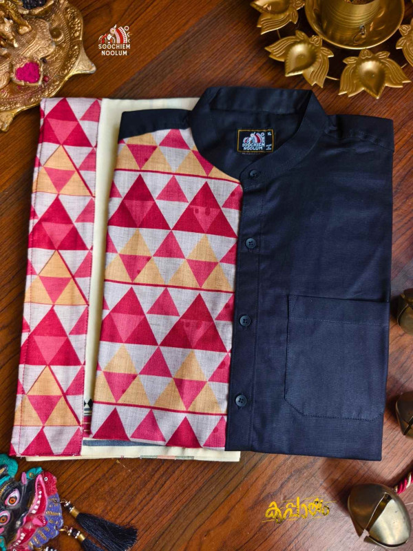 Black premium Designer Half patch shirt+ Single Dhoti Combo[COMBO000257]