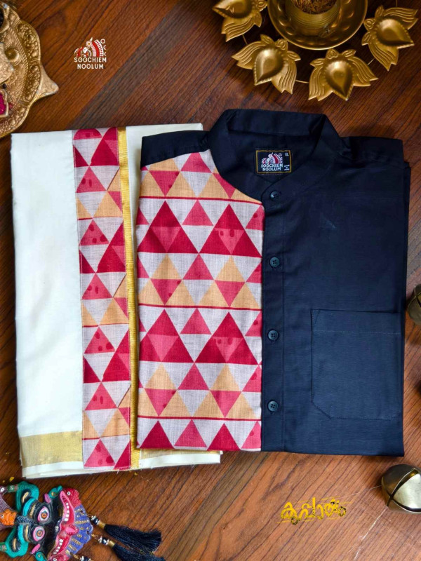 Black premium Designer Half patch shirt+ Double Dhoti Combo[COMBO000254]