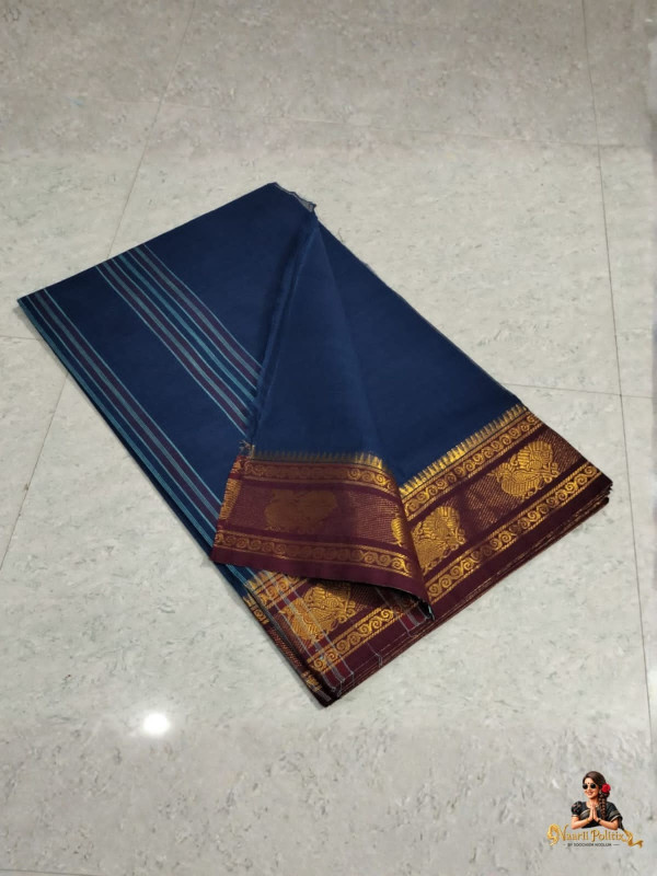 CHETTINAD COTTON SAREE - DEEP NAVY BLUE