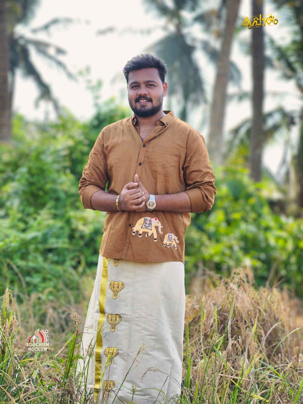 Brown Elephant Embroidery designer Patch Shirt[SHIRT000287]