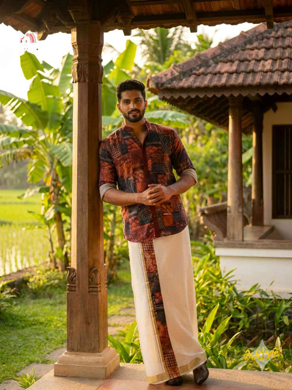 Designer Premium Shirt+ Double kasavu Dhoti Combo[COMBO000285]