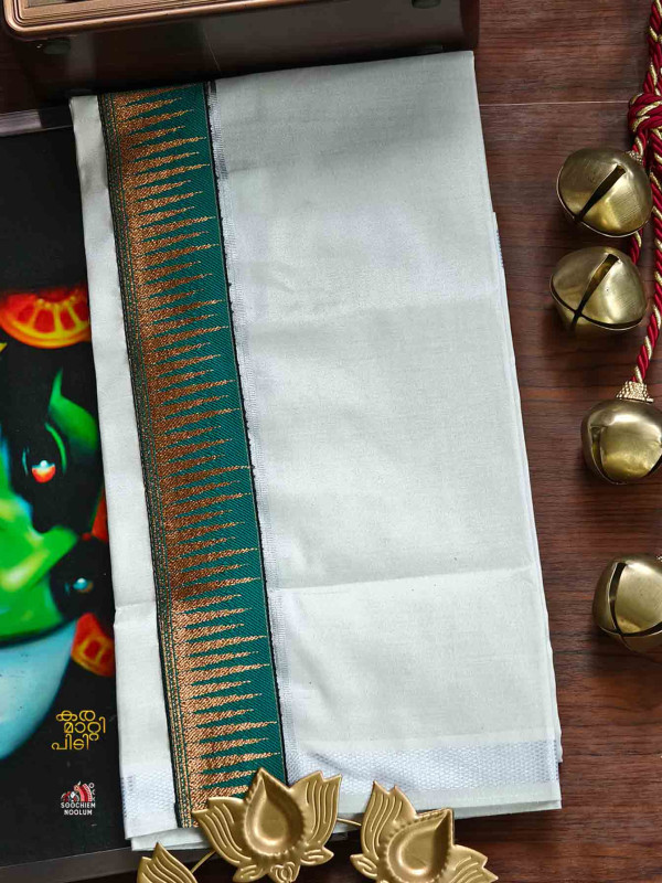 Multi Colour Embroidery Silver Kasavu Tissue Premium Single Dhoti